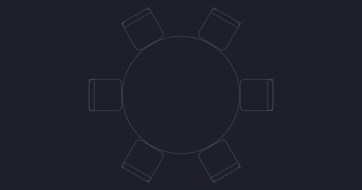 Round dining table six seats plan - CAD Block