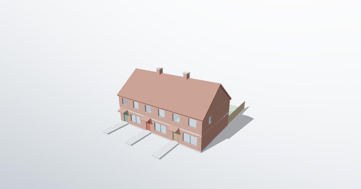 Row of three townhouses (ifcXML)
