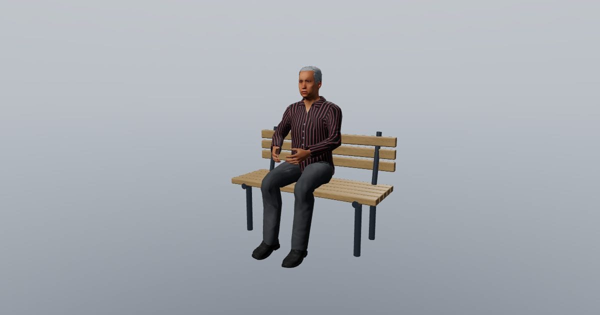 Rowan - 3D Person, Older adult seated on bench