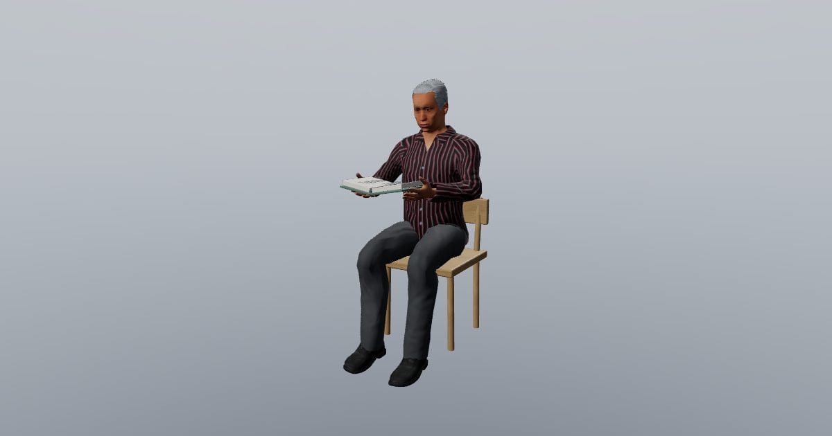 Rowan - 3D Person, Older adult seated reading