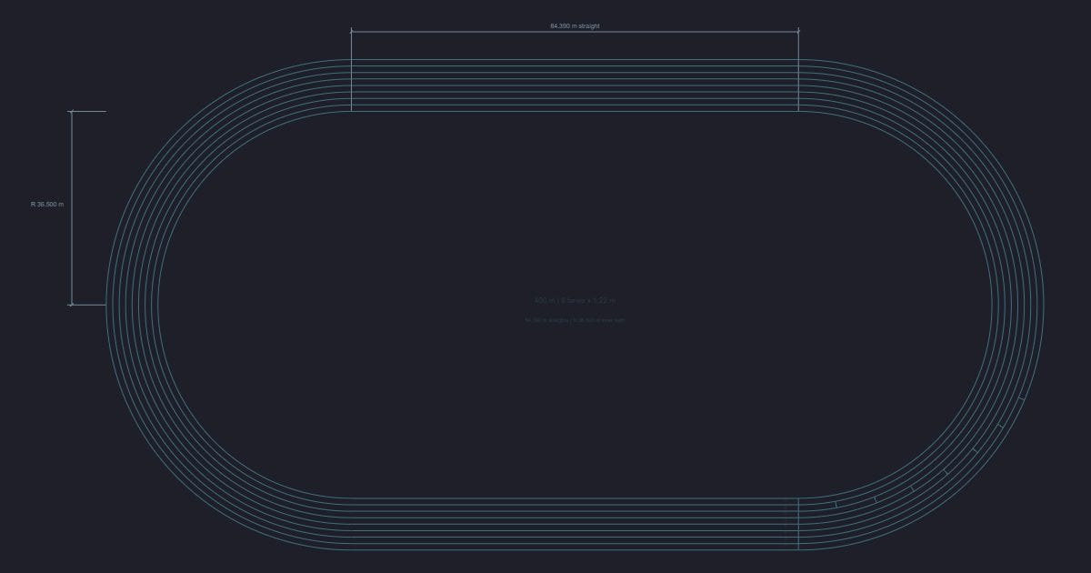 Running track 400 m - Dimensioned CAD Layout