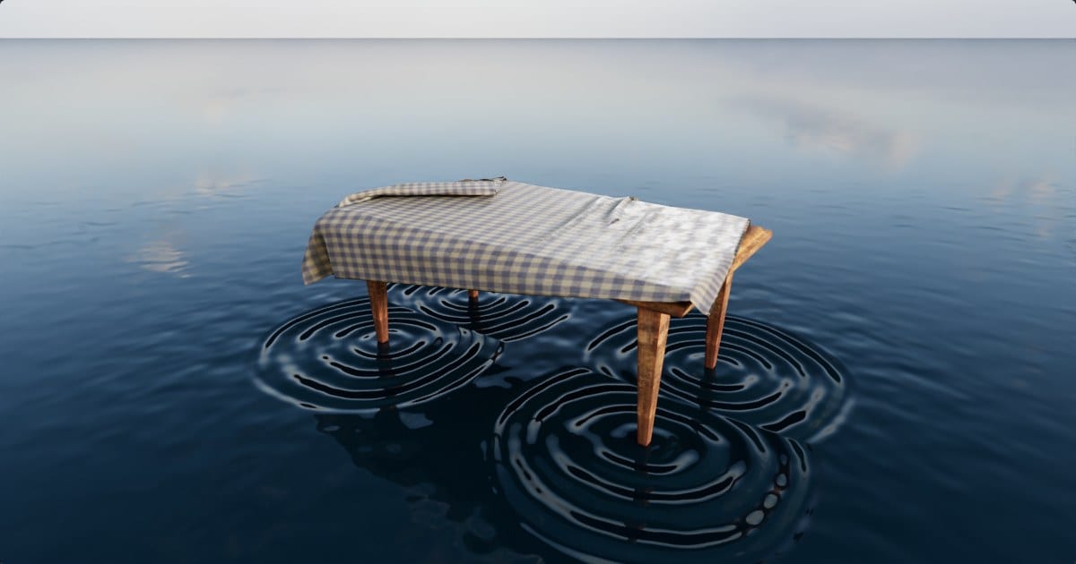 Rustic dining table with tablecloth