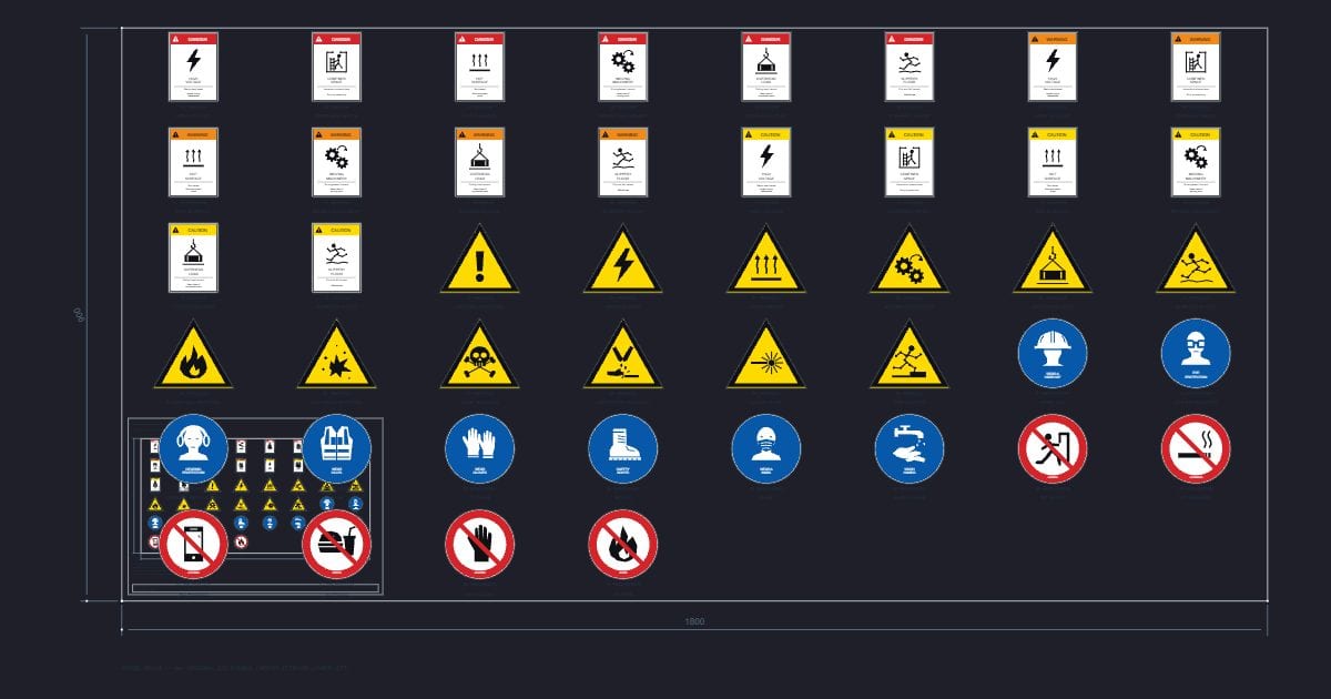 Safety signage legend: hazard, mandatory and prohibition