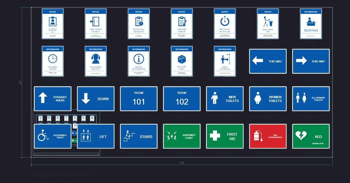 Safety signage legend: notice, information and wayfinding: Free DXF 2D ...