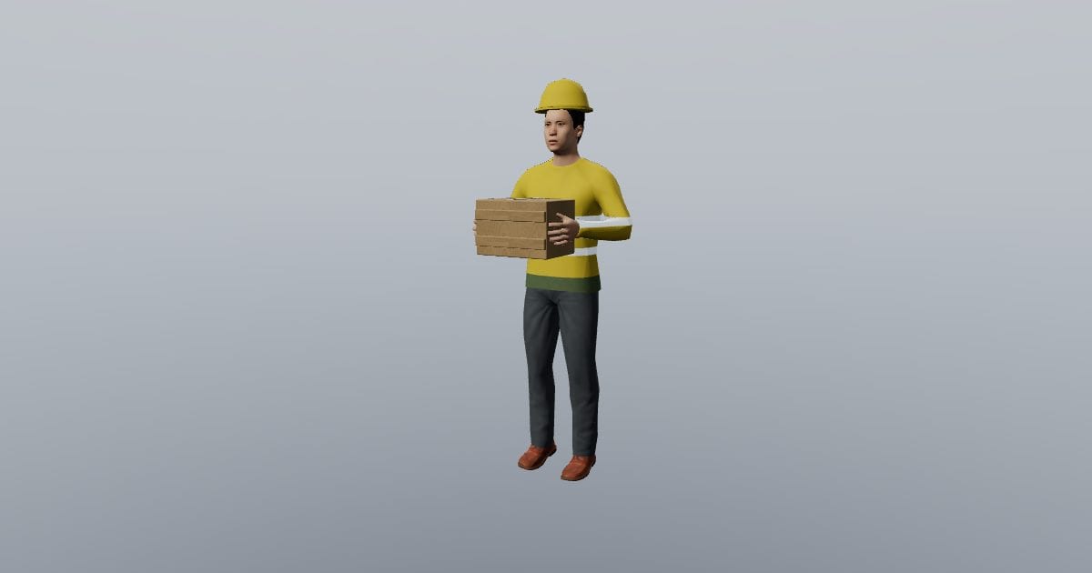 Sam - 3D Person, Worker carrying a timber crate