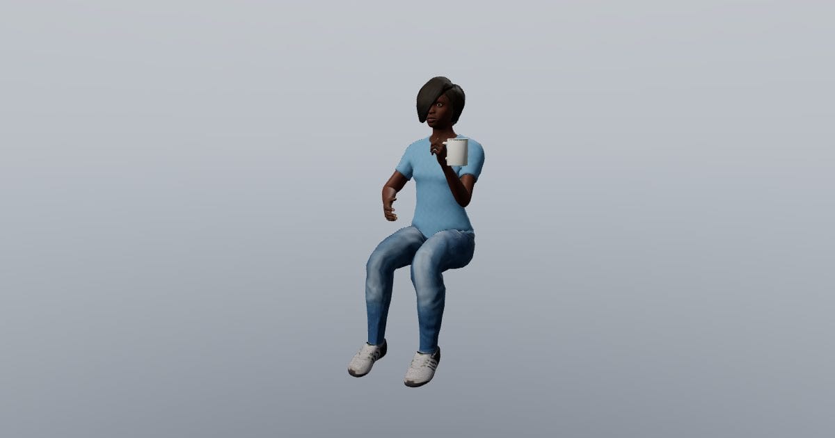 Seated holding a cup - 3D Person, Seated
