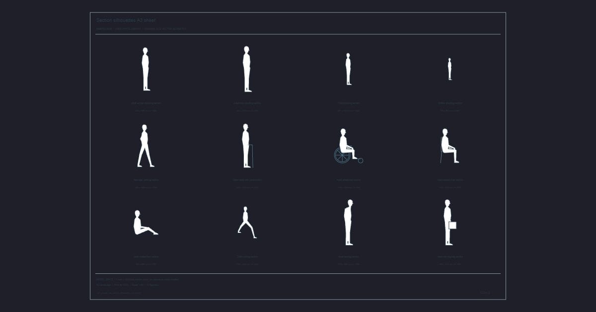 Section silhouettes A3 sheet - People CAD Drawing