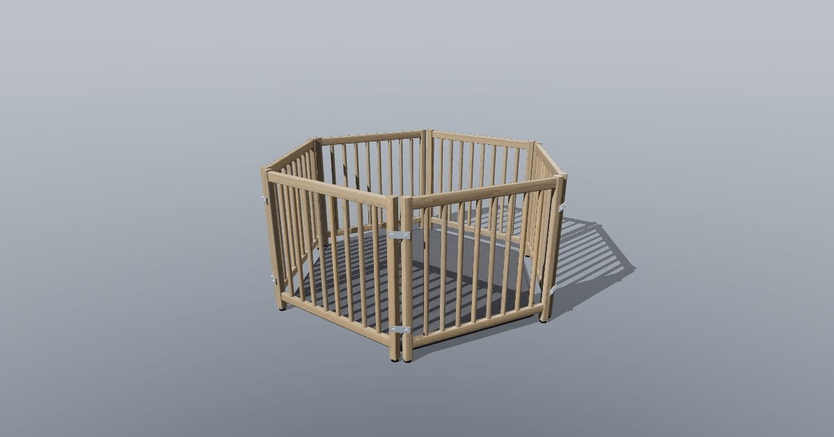 Six-panel baby playpen (hexagonal, beech, with floor mat)