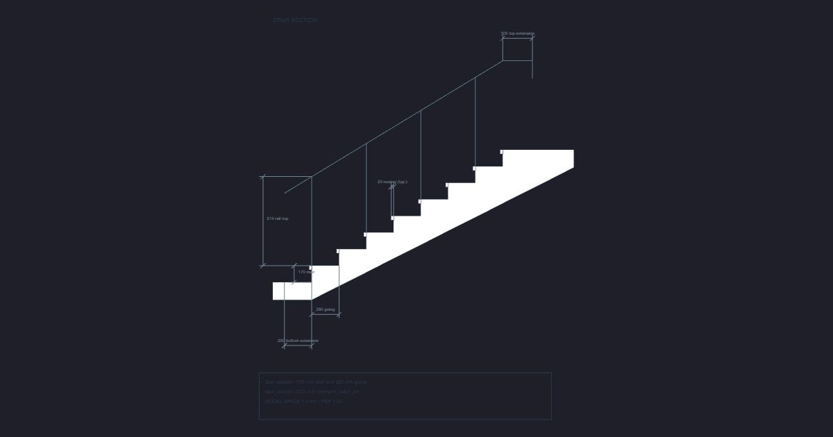 Stair section - 170 mm riser and 280 mm going