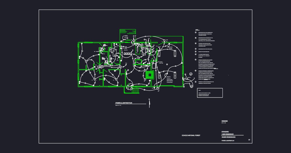 Standard 3 Bdr Residence Power & Lighting Plan (USFS E0084000)