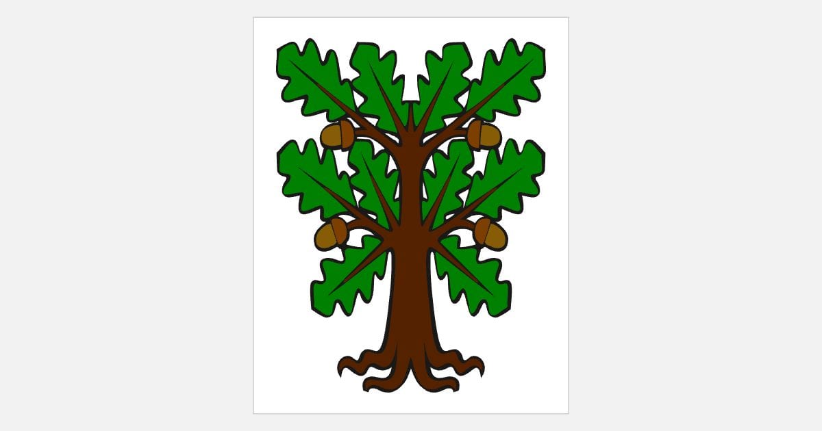 Stylised oak tree with acorns