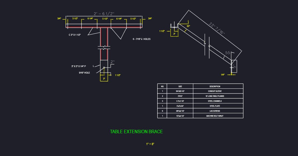 Table Brace/Extention Brace, (USFS FTEB1_B)