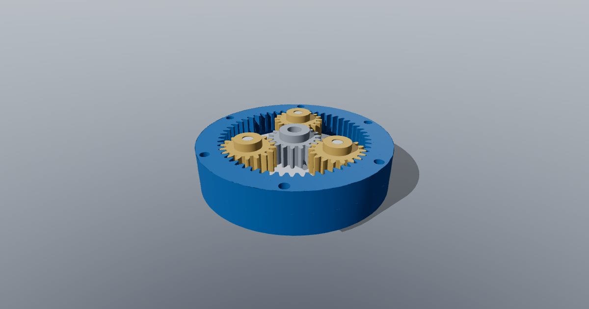 Three-planet 4:1 gearbox open assembly