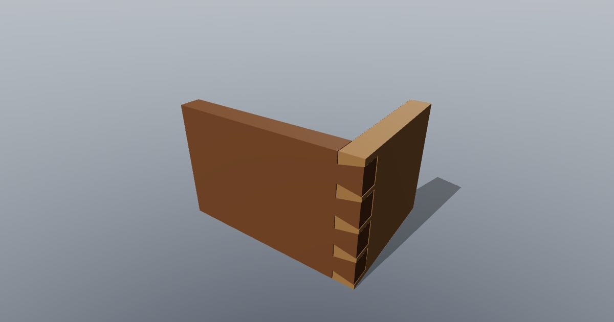 Through dovetail timber joint, assembled
