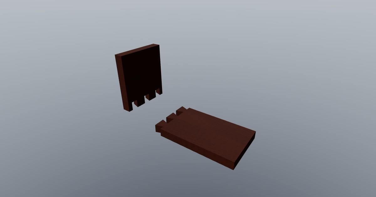 Through dovetail timber joint, exploded (FBX)