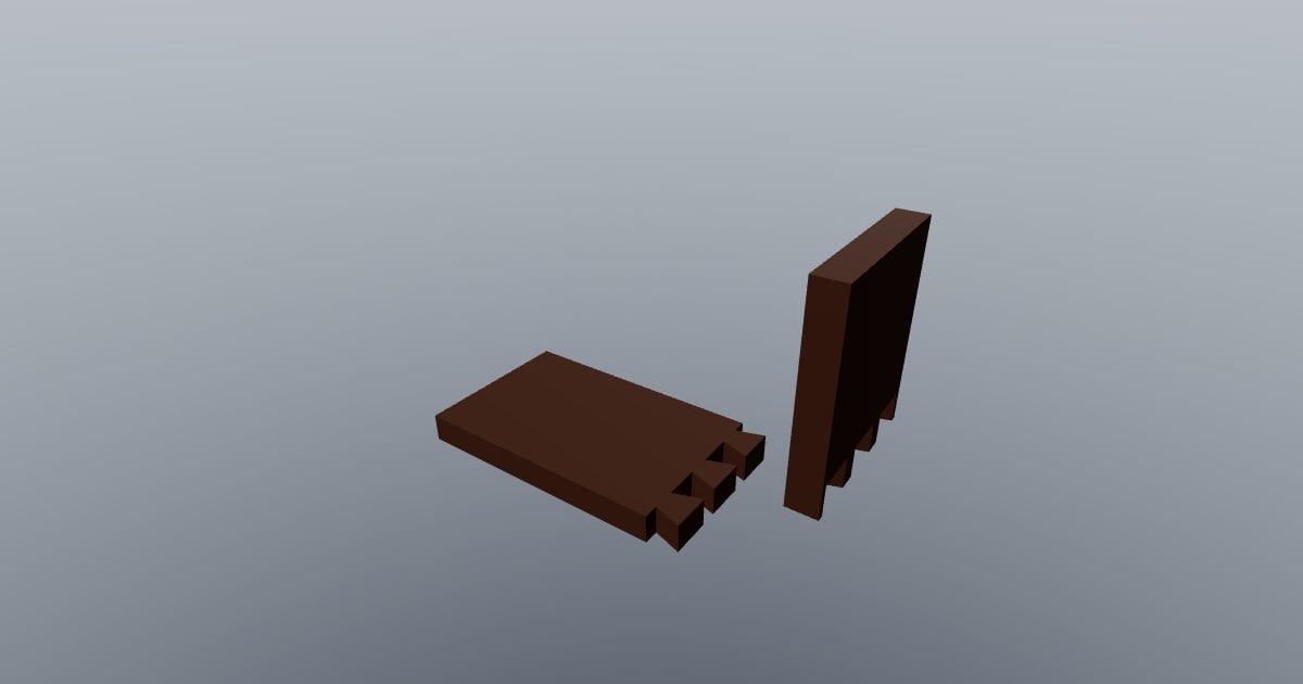 Through dovetail timber joint, exploded (X3D)