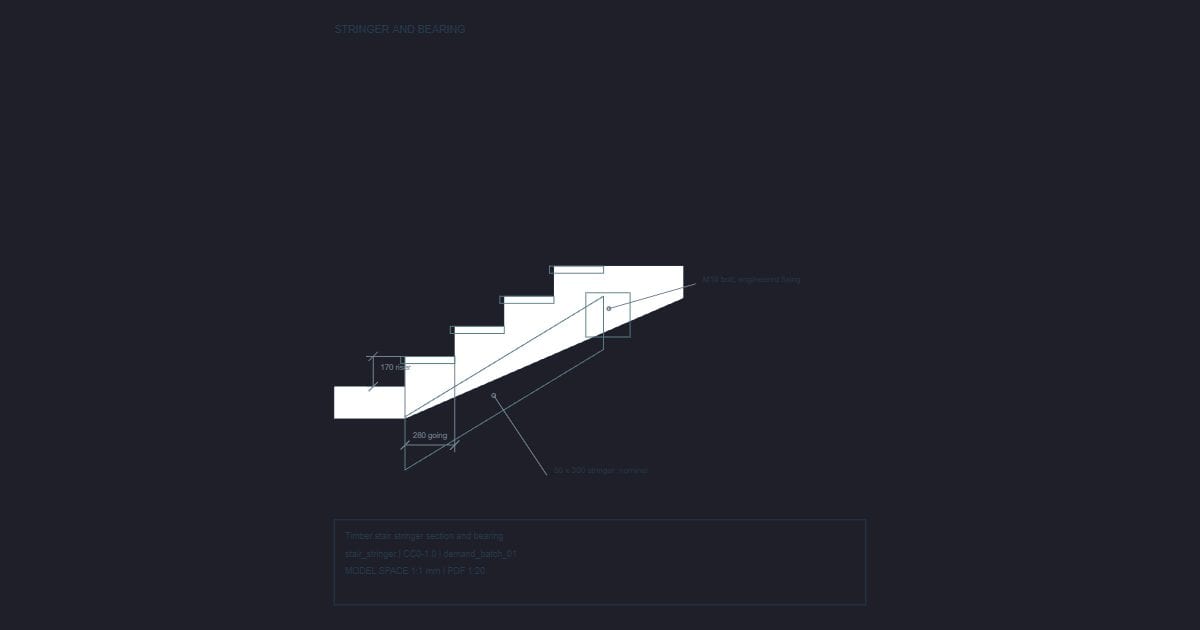 Timber stair stringer section and bearing