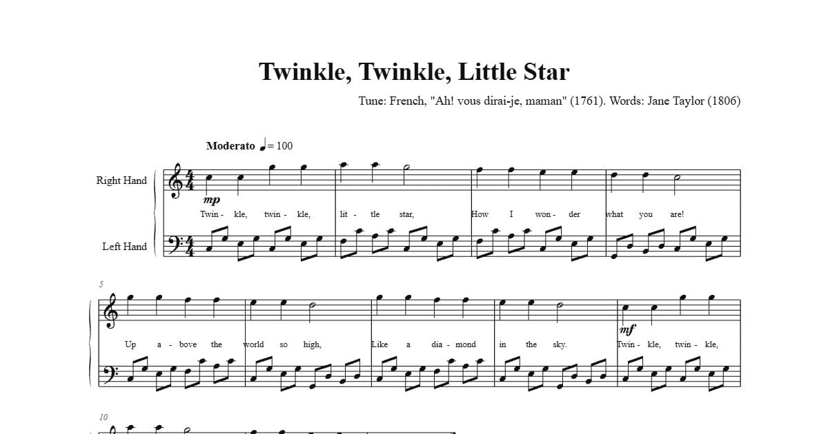 Twinkle, Twinkle, Little Star, piano: Free NWC 2D drawing (CC0 ...