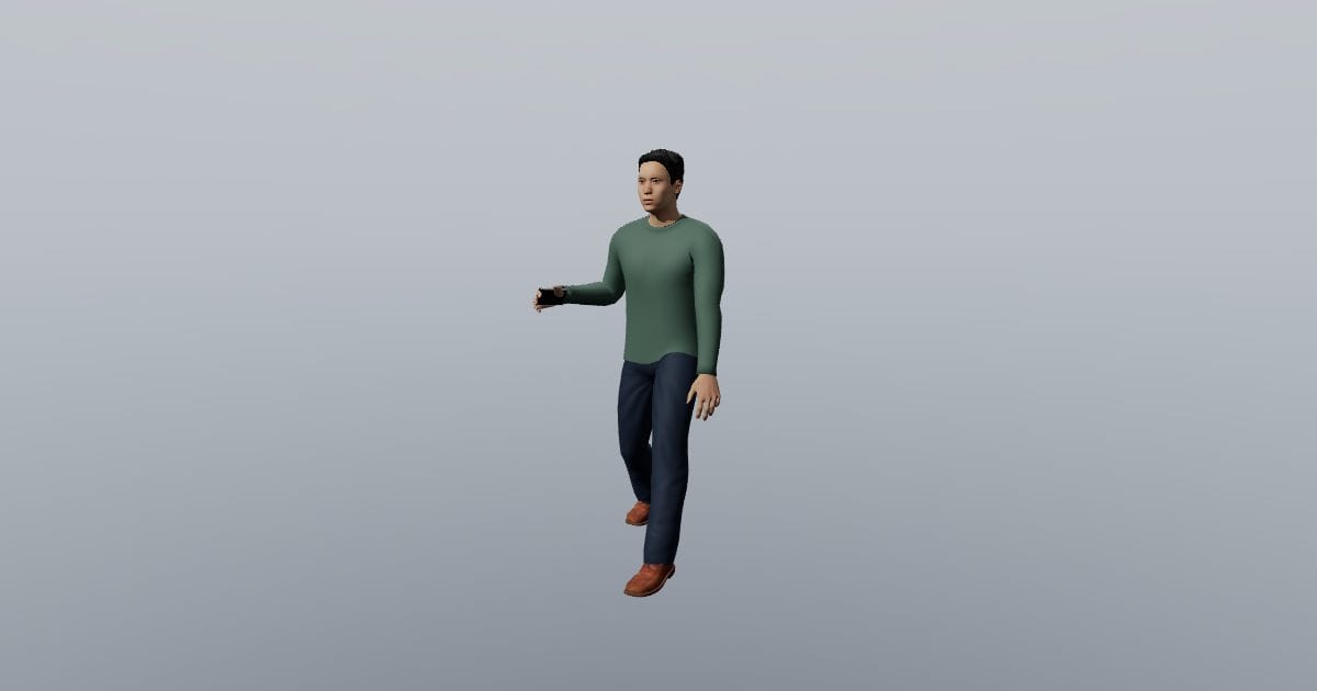 Walk carrying phone - Sam 3D Person, Animated