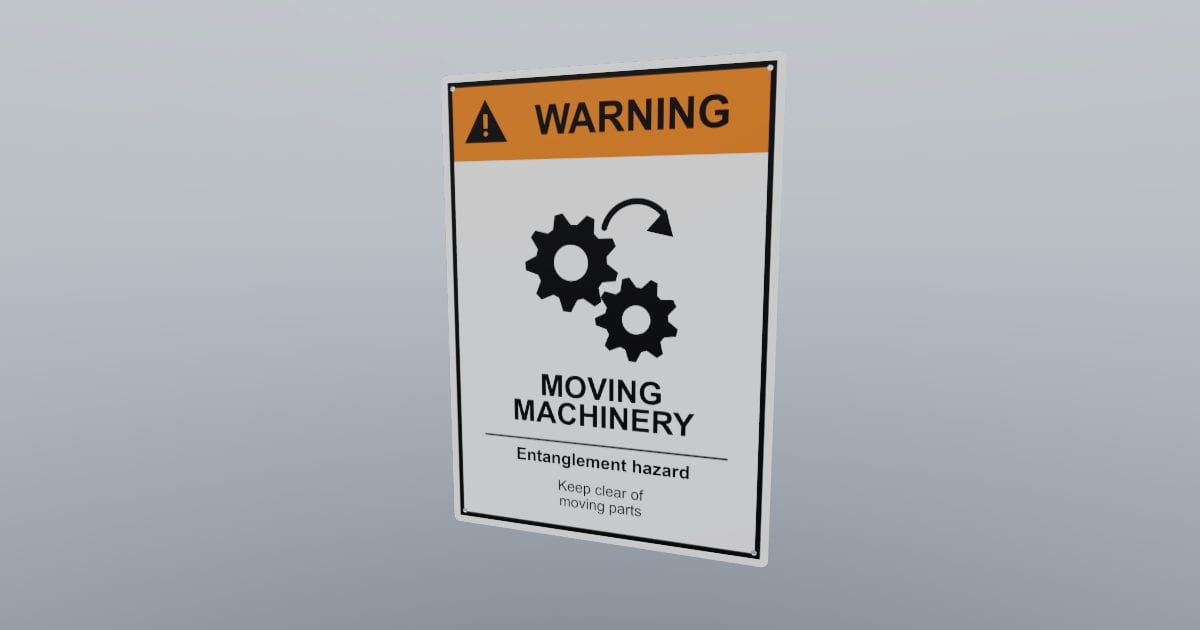 Warning: moving machinery sign, 254 x 356 mm