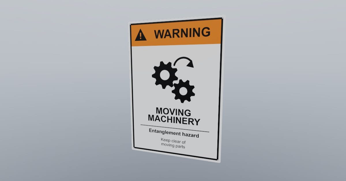 Warning: moving machinery sign, 356 x 508 mm