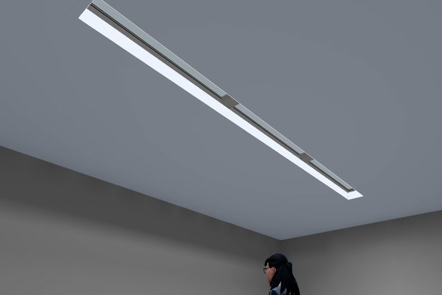 Circadian Lab 3D view: CS14 (1×4 ft) lay-in array, 3 fixtures butted end to end