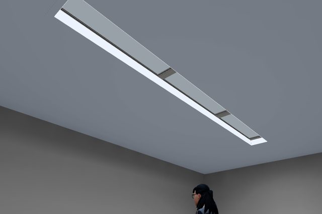 Circadian Lab 3D view: CS154 (1.5×4 ft) lay-in array, 3 fixtures butted end to end