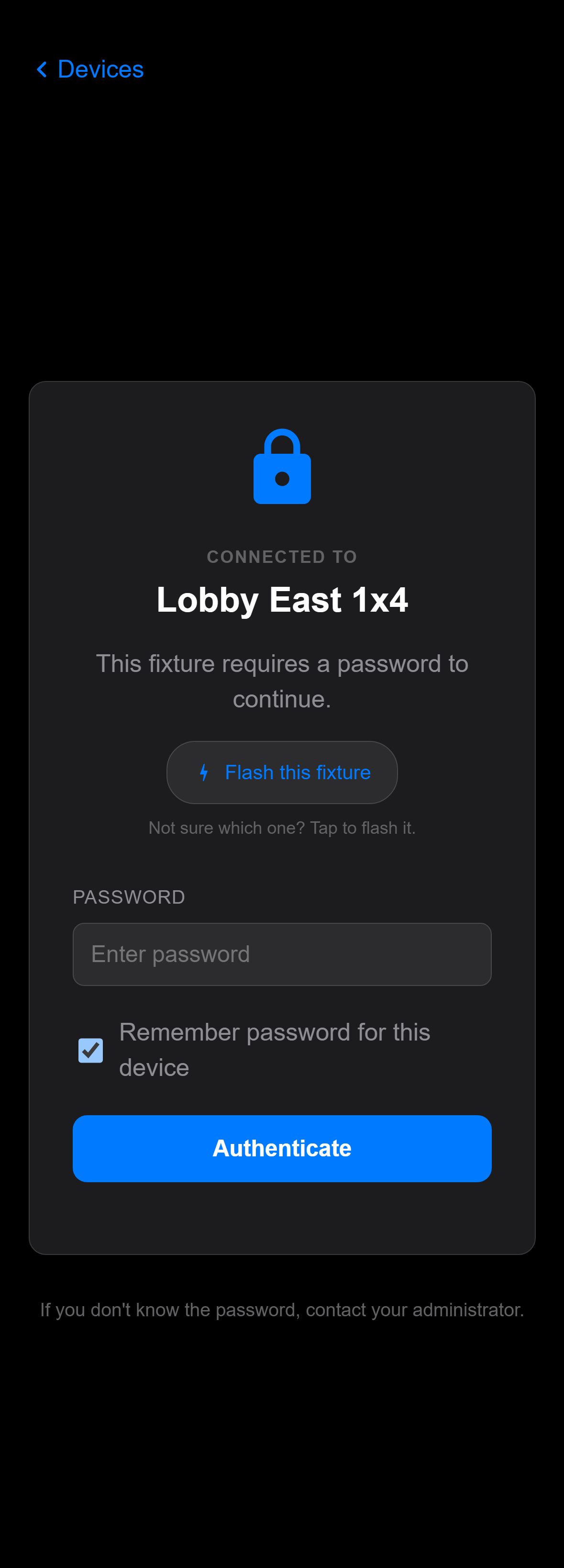 Device Authentication screen of the Circadian Sky controller interface