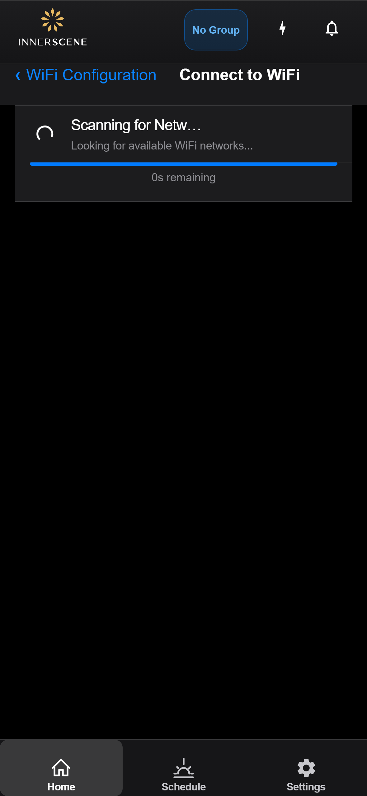 WiFi Scan screen of the Circadian Sky controller interface