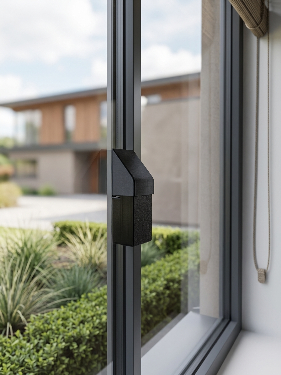 SkySync mounted to a window with the hood fitted over the sensor
