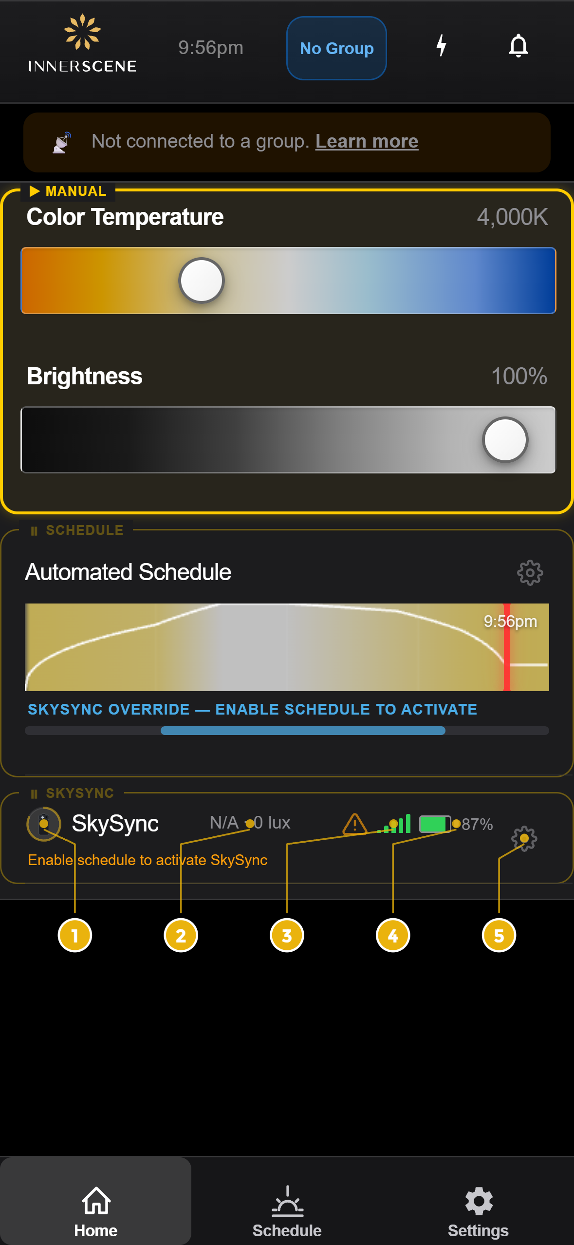 Home screen with SkySync row