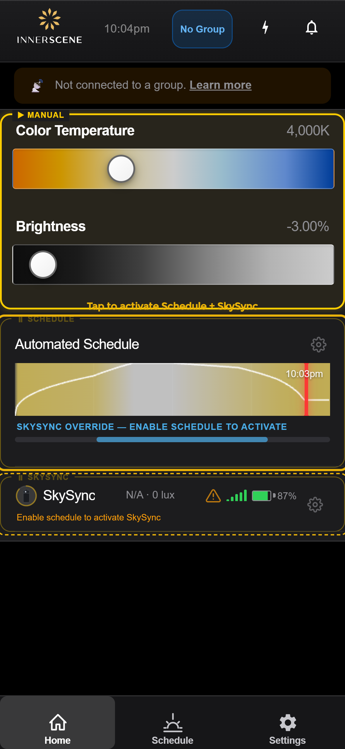 Tap schedule card to activate